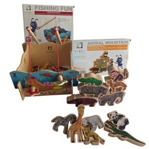 VINCI Classic Wooden Toy Lot of 2: Fishing Fun & Animal Mountain